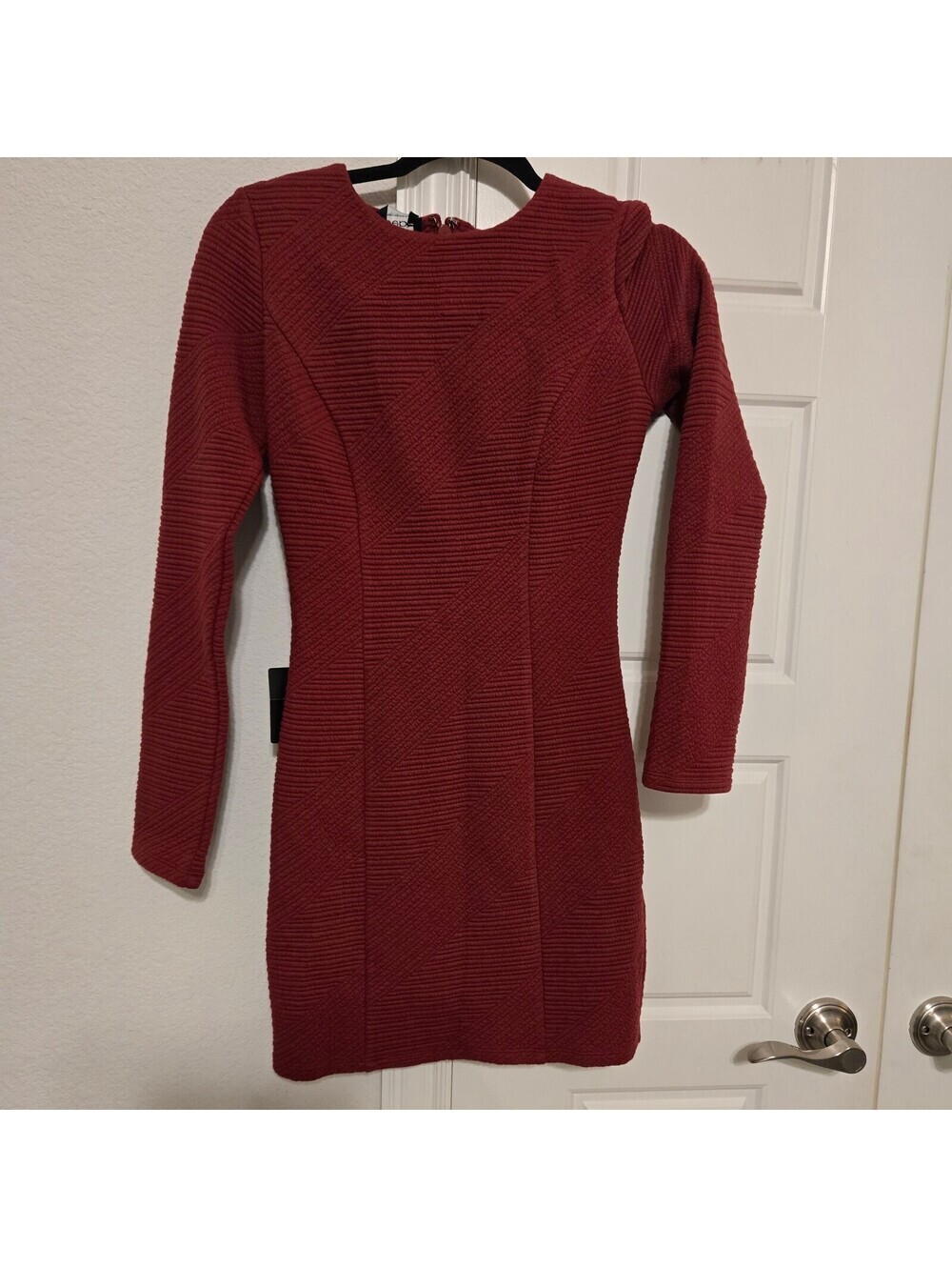 bebe | Dresses | Bebe Red Textured Long Sleeve Bodycon Dress Y2k Nwt Retail 49
